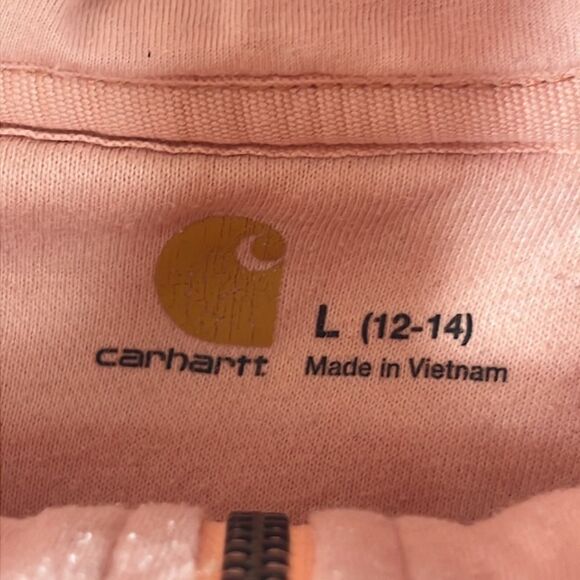🔥🔥 CARHARTT Light Pink Quarter Zip HOODIE Sweatshirt - Youth Sz L / Women Sz M - Picture 8 of 10